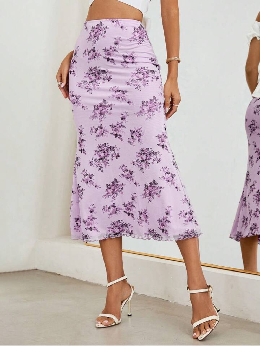 Lilac Floral Midi Skirt